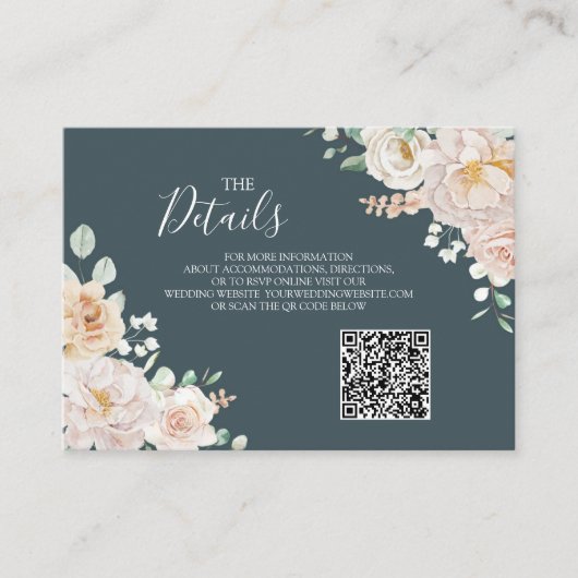 Vintage Floral Wedding QR code Details Insert (Vorderseite)