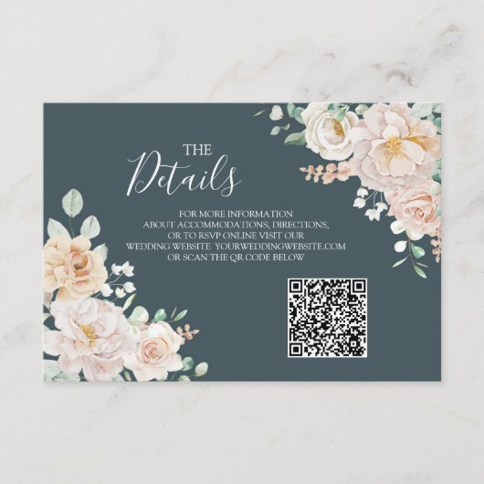 Vintage Floral Wedding QR code Details Insert (Vorderseite)