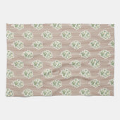 Vintage Floral White Roses Brown Striped Geschirrtuch (Horizontal)