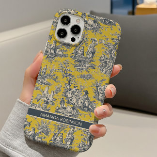 Vintage floral yellow mustard toile de jouy iPhone 16 hülle