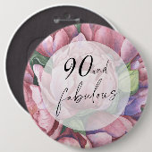 Vintage florale 90. Geburtstagsparty Button (Vorne & Hinten)