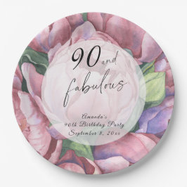 Vintage florale 90. Geburtstagsparty Pappteller