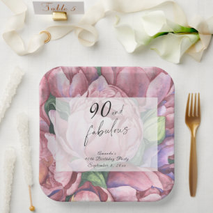 Vintage florale 90. Geburtstagsparty Pappteller