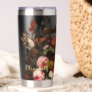 Vintage florale Art Blume Elegantes Gold Monogramm Thermobecher