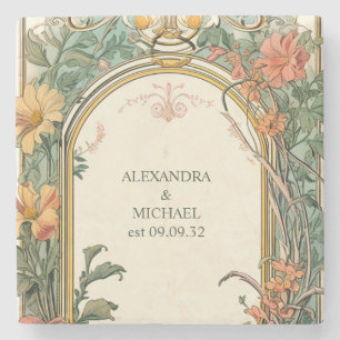 Vintage Florale Art Nouveau Hochzeit Steinuntersetzer