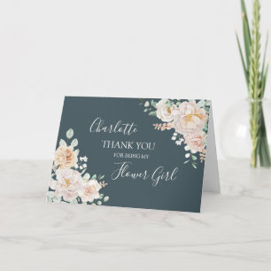 Vintage Florale Blaue Hochzeit Blumenmädchen Danke