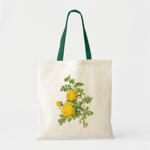Vintage florale Blume, Gelbe Rosen von Redoute Tragetasche