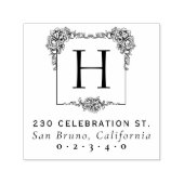 Vintage florale Bold Square Monogramm-Rücksendeadr Permastempel (Design)