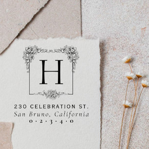 Vintage florale Bold Square Monogramm-Rücksendeadr Permastempel