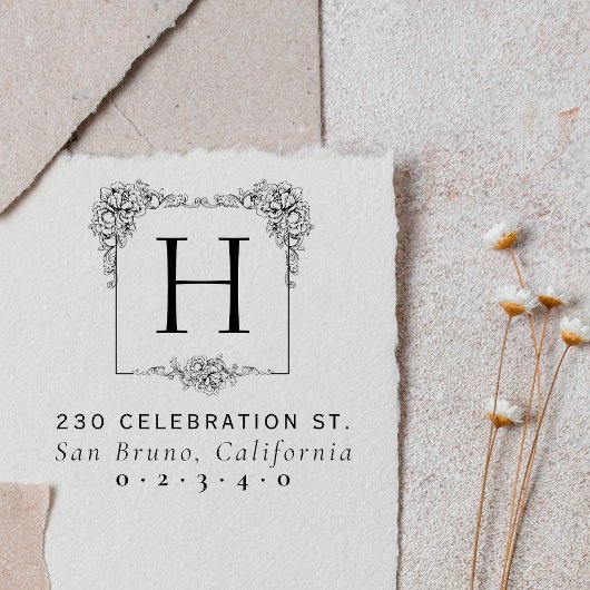 Vintage florale Bold Square Monogramm-Rücksendeadr Permastempel