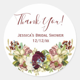 Vintage florale botanische Burgundy Pink Vielen Da Runder Aufkleber