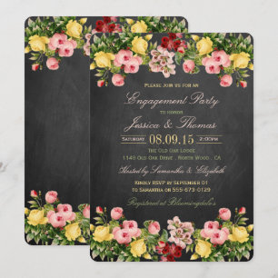 Vintage florale Chalkboard-Engagement-Partei Einladung