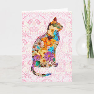 Vintage florale Chat Art Note Card Karte