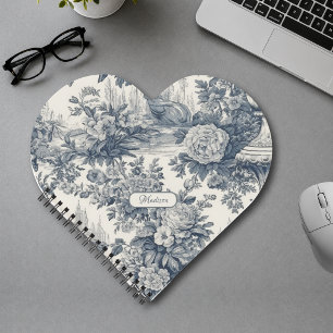 Vintage florale chic Blaue toile de jouy Monogramm Notizblock
