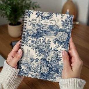 Vintage florale chic Blaue toile de jouy Monogramm Notizblock