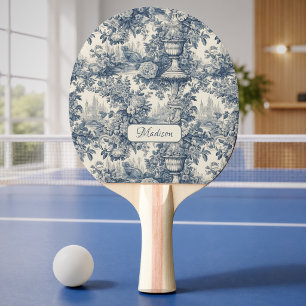 Vintage florale chic Blaue toile de jouy Monogramm Tischtennis Schläger