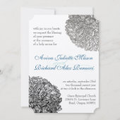 Vintage florale Chrysanthemum Grau und Blau Einladung (Vorderseite)