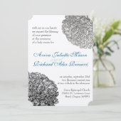 Vintage florale Chrysanthemum Grau und Blau Einladung (Stehend Vorderseite)