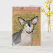 Vintage florale Damask Sphynx Cat Geburtstag Karte (Gelbe Blume)
