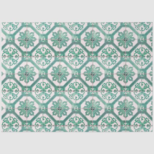 Vintage florale Delft Green Tile Decoupage Seidenpapier (Vorderseite)