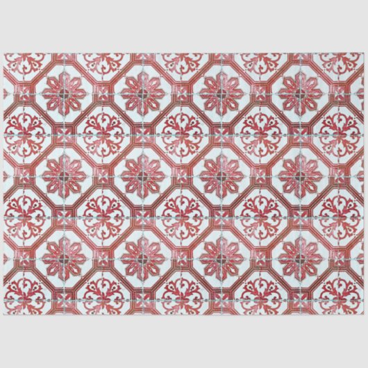 Vintage florale Delft Red Tile Decoupage Seidenpapier (Vorderseite)