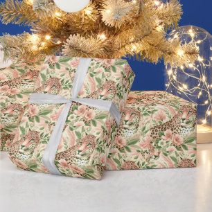 Vintage Florale Dschungel Leopard Geschenkpapier