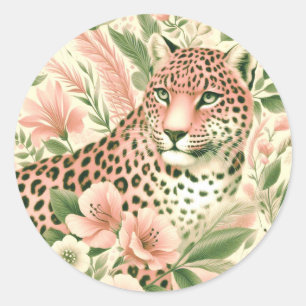 Vintage Florale Dschungel Leopard Runder Aufkleber