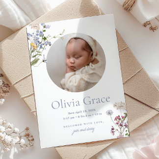 Vintage florale Einfachheit 1-Foto | Olivia Birth Ankündigung