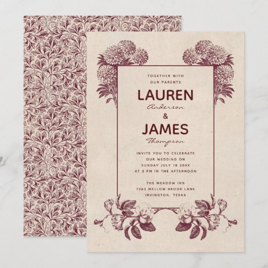 Vintage florale Einladungen I Retro Botanical (Vorne/Hinten)