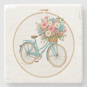 Vintage florale Fahrrad-Wasserfarbe Cottagecore Steinuntersetzer