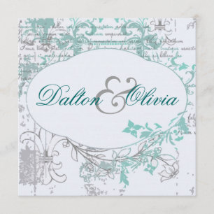 Vintage Florale Fleur De Lis Türkise Hochzeit Einladung