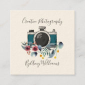 Vintage, florale Fotokamera Quadratische Visitenkarte (Vorderseite)