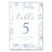 Vintage Florale Französische Blaue Hochzeit Tischnummer (Vorderseite)
