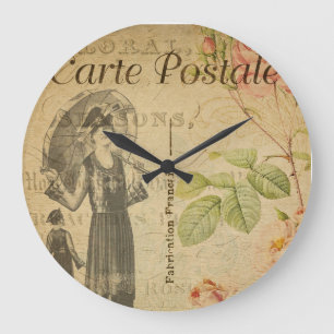 Vintage florale französische Postkarte der Mode Große Wanduhr