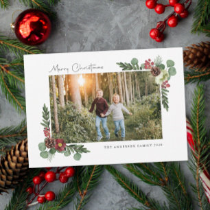 Vintage florale Frohe Weihnachtsfoto-Karte Feiertagskarte