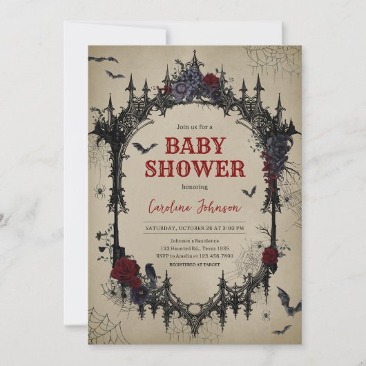 Vintage florale Gothic-Babydusche Einladung (Vorderseite)