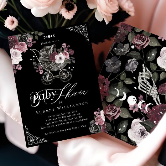 Vintage florale Gothroller Spooky Kinderdusche Einladung