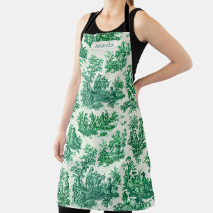 Vintage florale grüne Toile de Jouy Monogramm Schürze