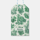 Vintage florale grüne Toile Jouy Monogramm Geschenkanhänger (Vorderseite)