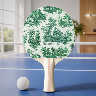 Vintage florale grüne Toile Jouy Monogramm Tischtennis Schläger