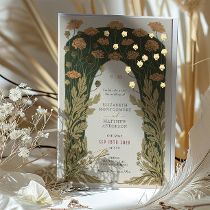 Vintage Florale Hochzeit Gold Folieneinladung