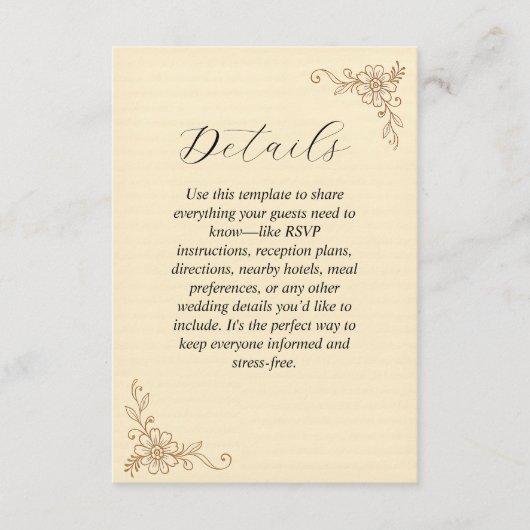 Vintage florale Hochzeitskarte Begleitkarte (Vorderseite)