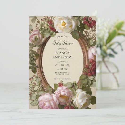 Vintage florale Jugendstil-Kinderdusche Einladung (Stehend Vorderseite)