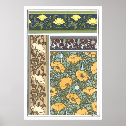 Vintage florale Jugendstil Mohn Blume Poster (Vorne)