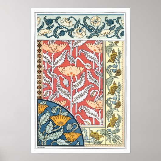 Vintage florale Jugendstil Mohn Blume Poster (Vorne)