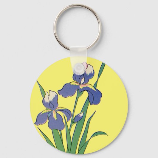 Vintage florale, Lila Frühjahrsgärten Iris-Blume Schlüsselanhänger (Vorderseite)