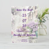 Vintage florale Lila Save the Date Einladung (Stehend Vorderseite)