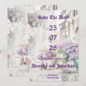 Vintage florale Lila Save the Date Einladung (Vorne/Hinten)