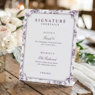 Vintage Florale Lila Signature-Drinks Hochzeit Sockelschild