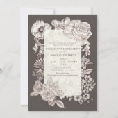 Vintage florale Moderne Elfenbein & Graue Verlobun Einladung (Vorderseite)